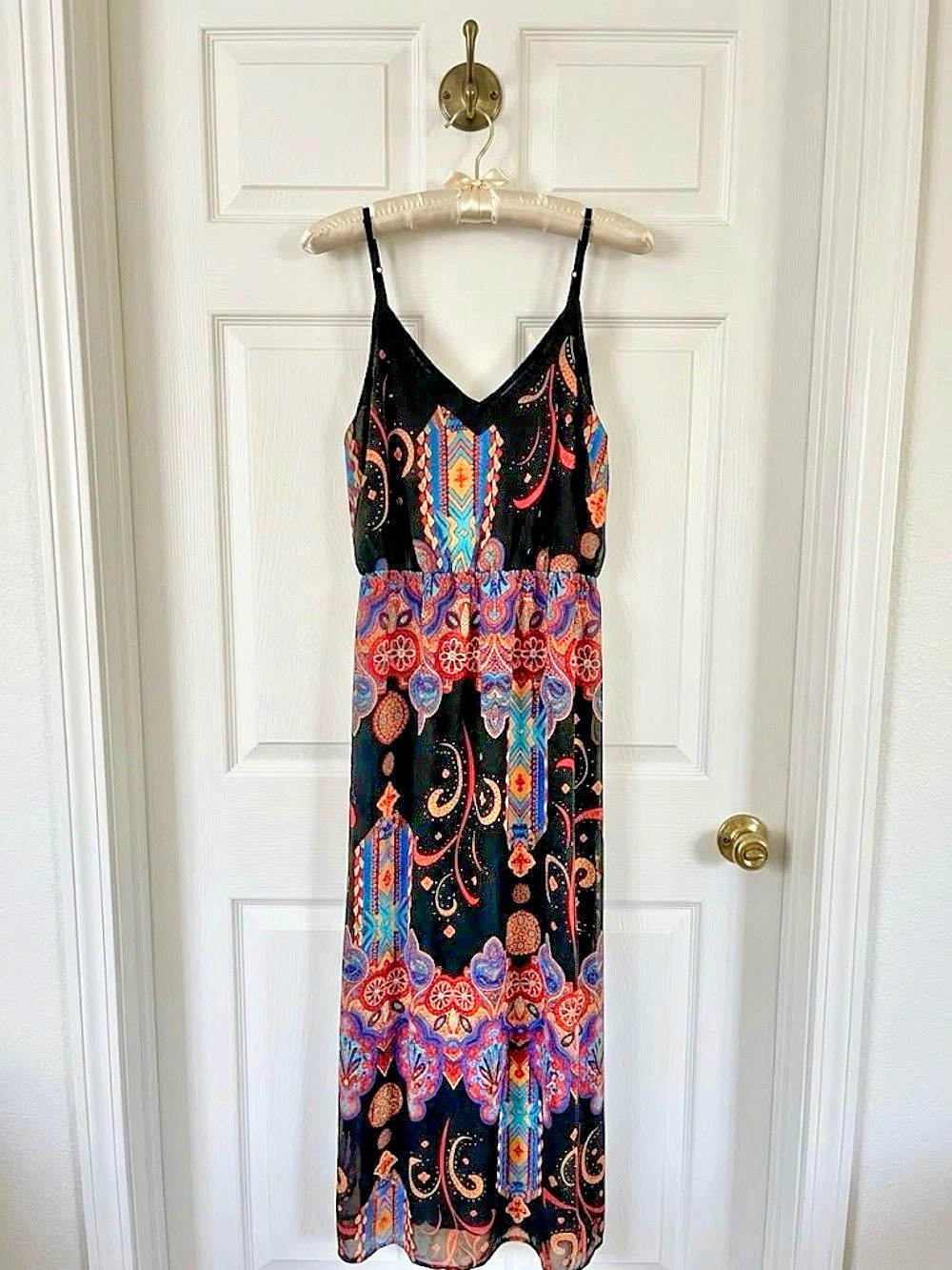 Paisley Print Maxi Dress in Black & Blue Like New